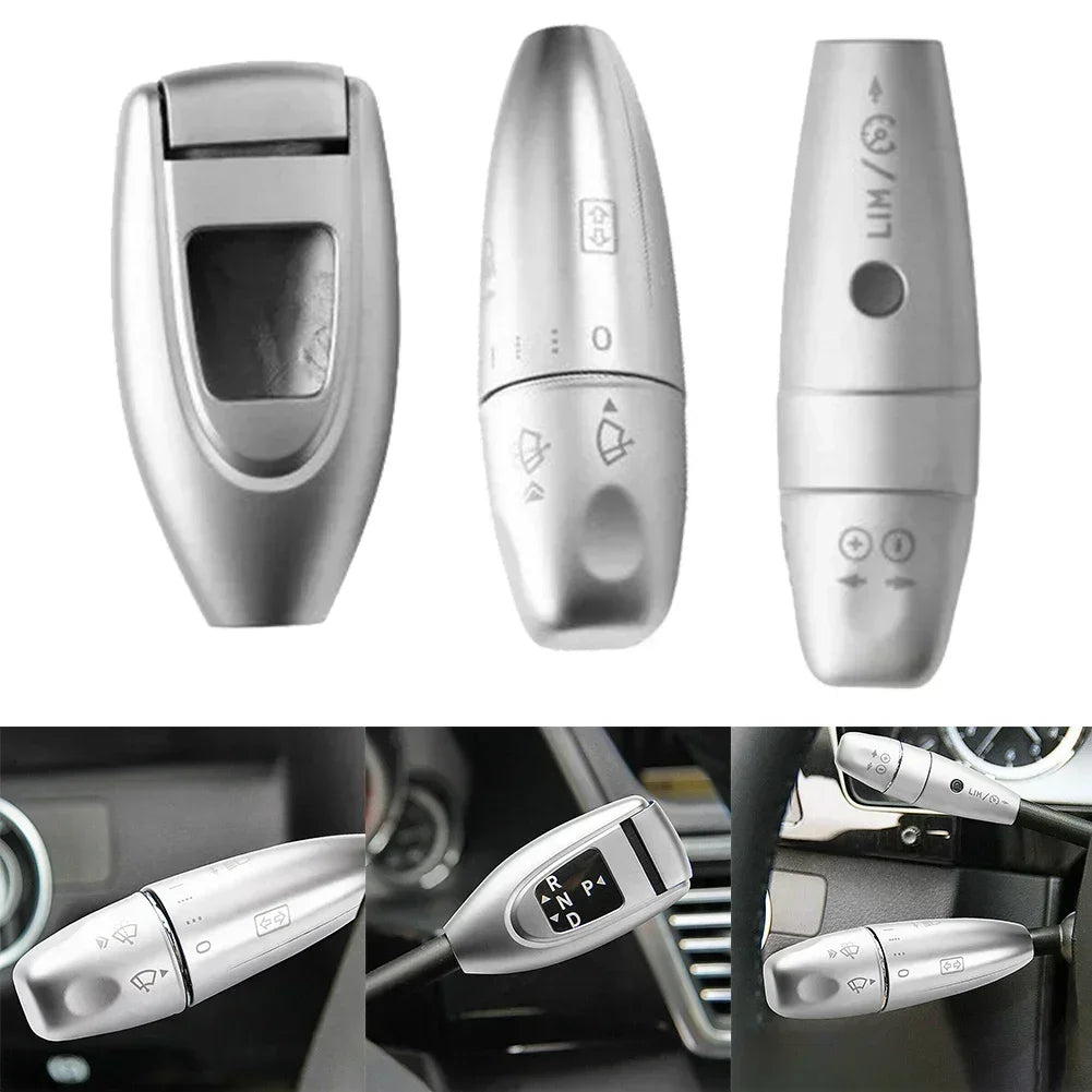 Replacement Wiper Shift Lever Covers for Mercedes S-Class W221 showing various angles of the silver lever covers