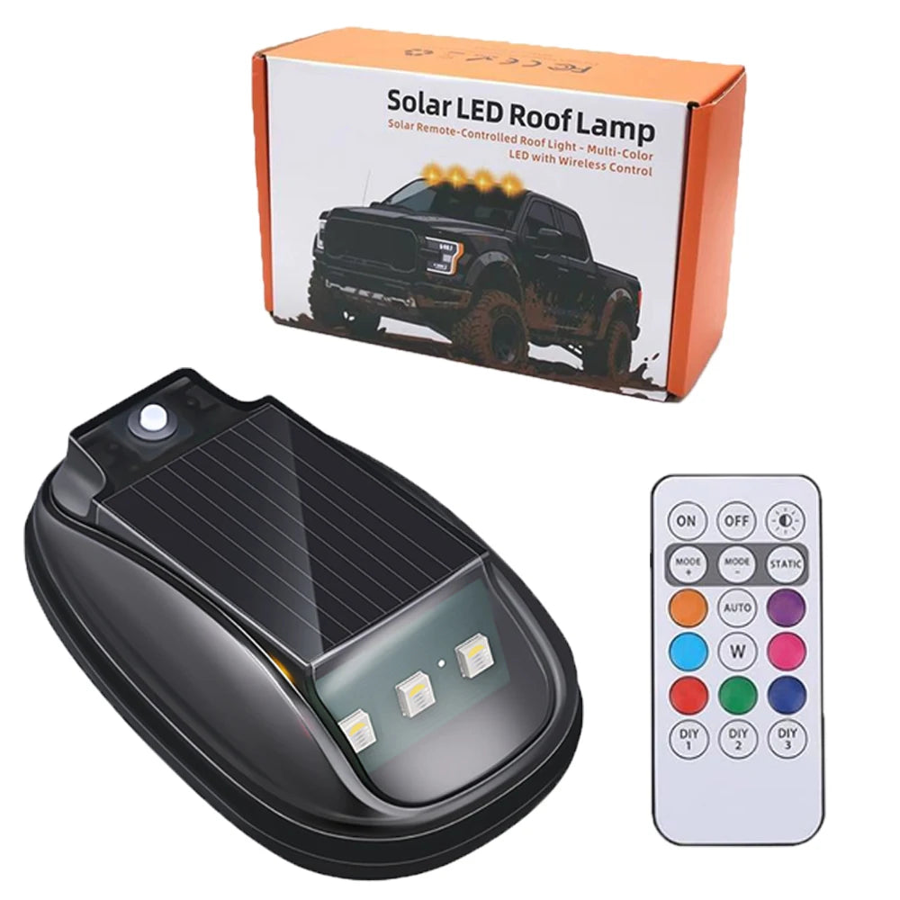 Solar LED roof lamp kit including a solar panel and remote control for trucks and SUVs