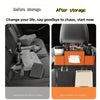 Before and after comparison of a multifunctional car back seat organizer showing organized items.