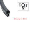 A black U-shaped door edge seal strip with a grip range of 1.5 to 3.5 mm.