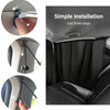 A set of three detachable car privacy curtains being installed in a vehicle window.