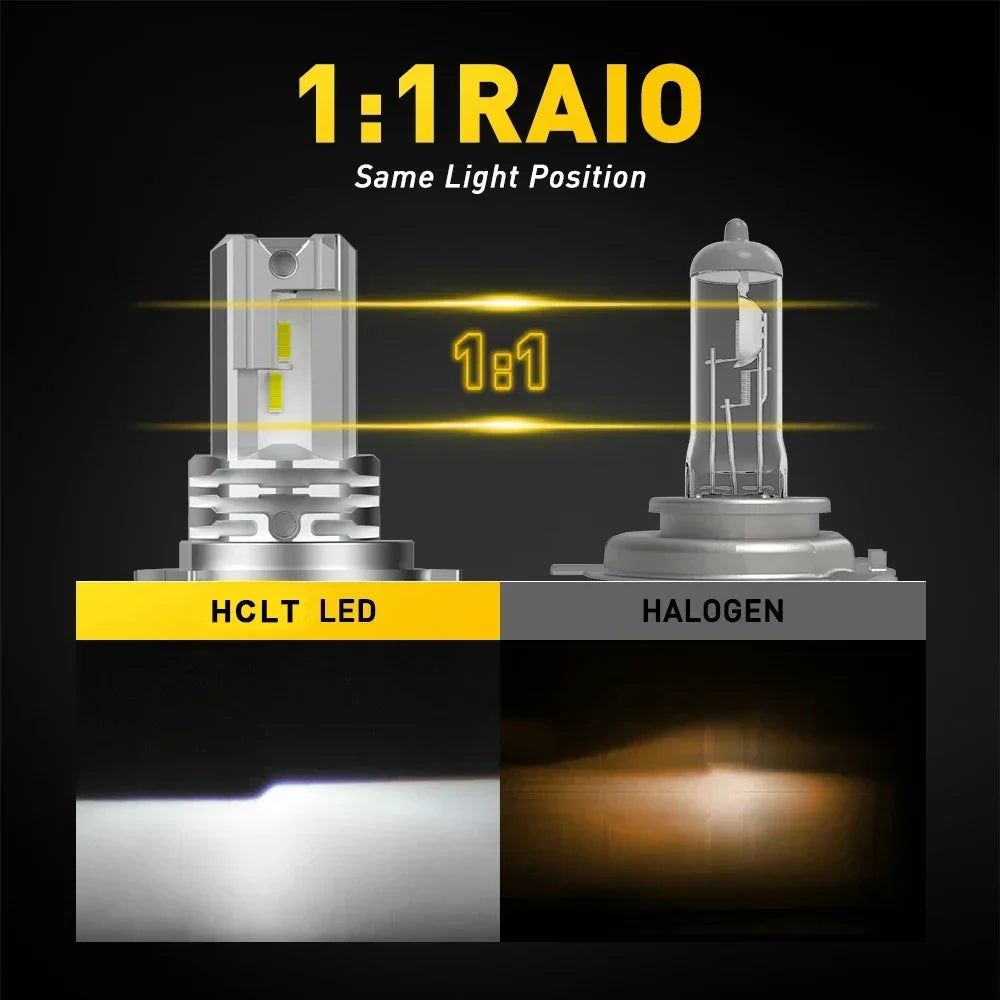 Comparison showing 1:1 RAIO light position between an HCLT LED and a Halogen bulb.