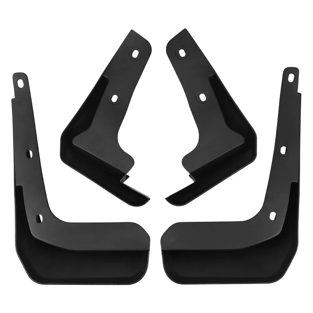 Set of black durable front and rear mudflaps for a Mitsubishi Mirage G4 vehicle.