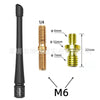 A set of M6 threaded antenna components including a black shaft and brass fittings for a car radio aerial.