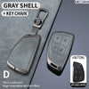 Gray shell multi-button car key case cover with a key chain attached