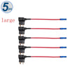 Five large automotive fuse adapter splitters with black connectors and red wires.