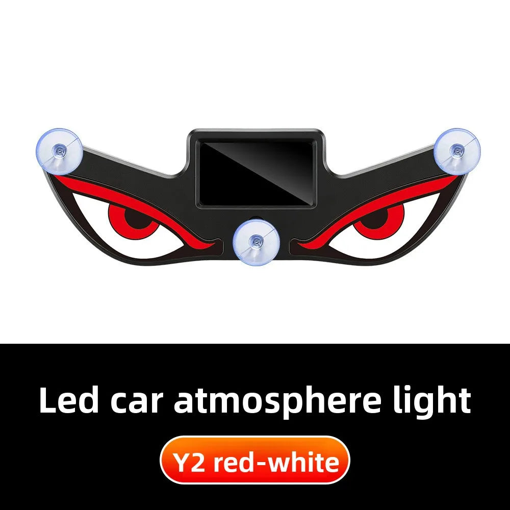 Una luz automotriz negra con diseño de luz de ambiente LED roja y blanca.