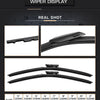 A collection of various size windshield wiper blades shown in different angles and configurations.