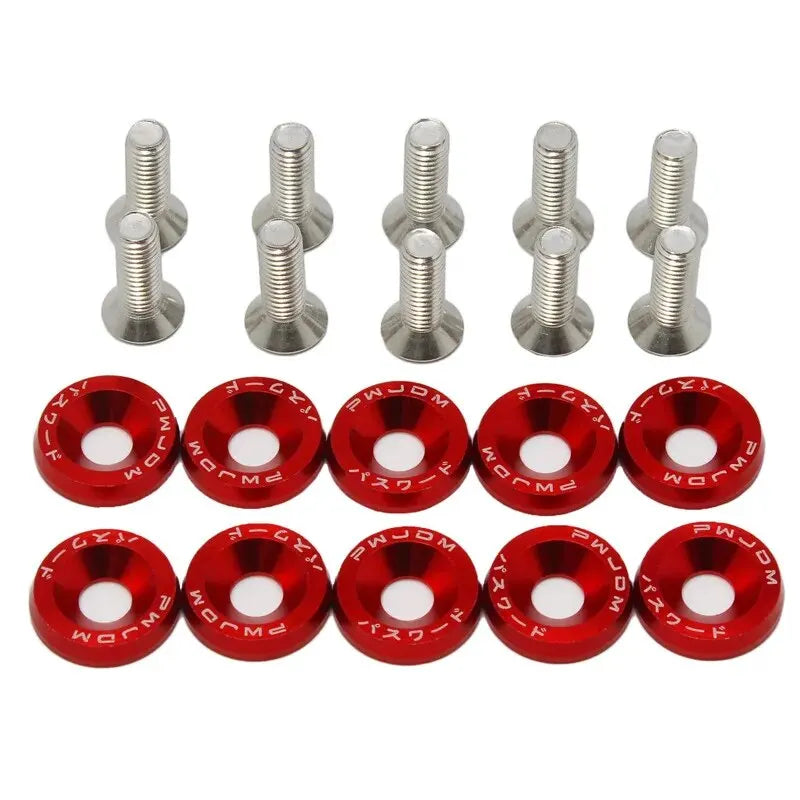 A set of M6 aluminum fender washers and bolts, including various sizes of threaded fasteners.