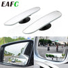 A white 360 degree convex angle car mirror is shown in various angles, including a reflection of the road and surrounding env