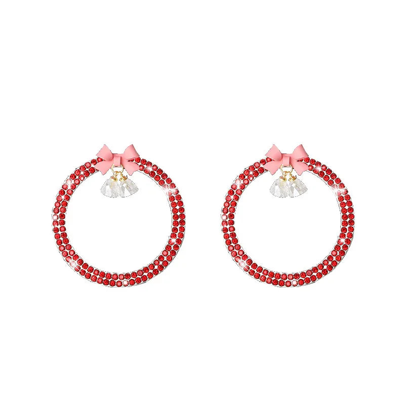 Decorative rhinestone bow bell car start switch button trim in red and clear stones