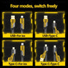 Four modes of a 65W Spring Telescopic Charging Cable including USB+For ios, USB+Type-C, Type-C+For ios, and Type-C+Type-C.