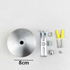 Modern stainless steel pendant lamp components including a disc and various metal parts