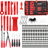 Kit d'outil tout-en-un pour retrait de garniture automobile rouge et noir, comprenant des punaises, des pinces et autres outi