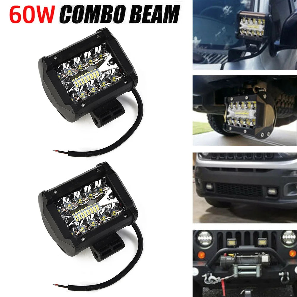 A pair of 60W combo LED flood bars for off-road vehicle lighting.