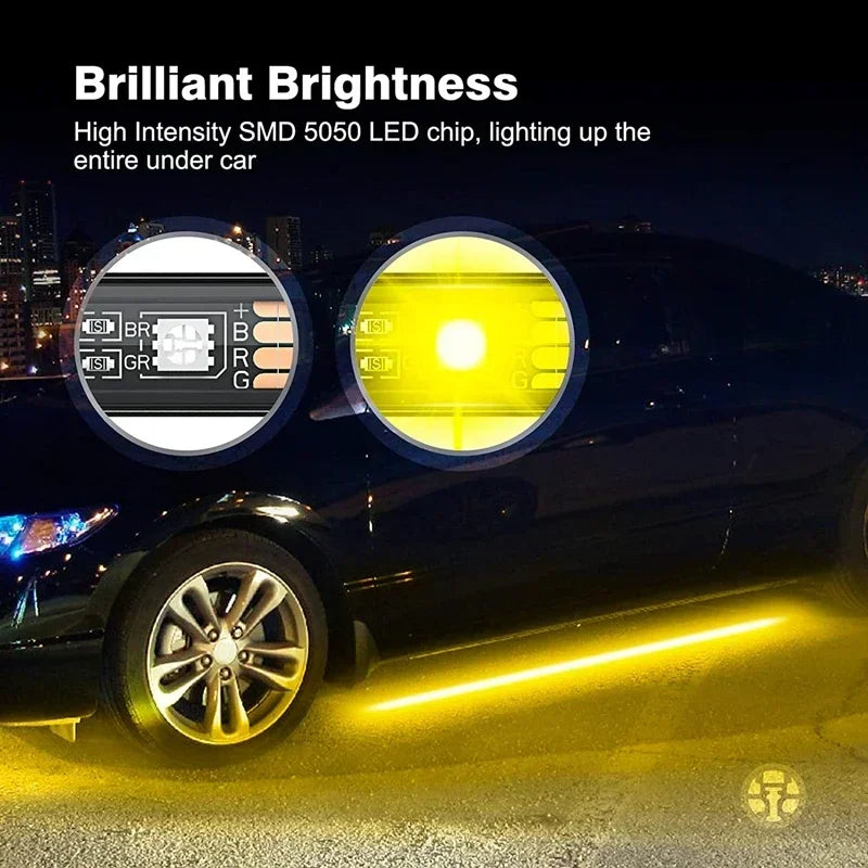 High Intensity SMD 5050 LED chip lighting up a dark car under the vehicle.