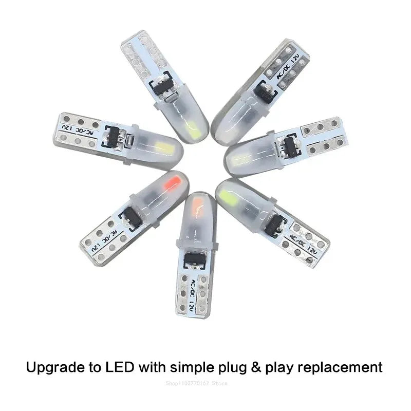 A set of T5 LED dashboard and license plate bulbs for simple plug and play replacement.