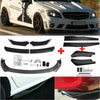 Black universal front bumper splitter lip spoiler diffuser body kit with winglets and side skirt extensions for a car.