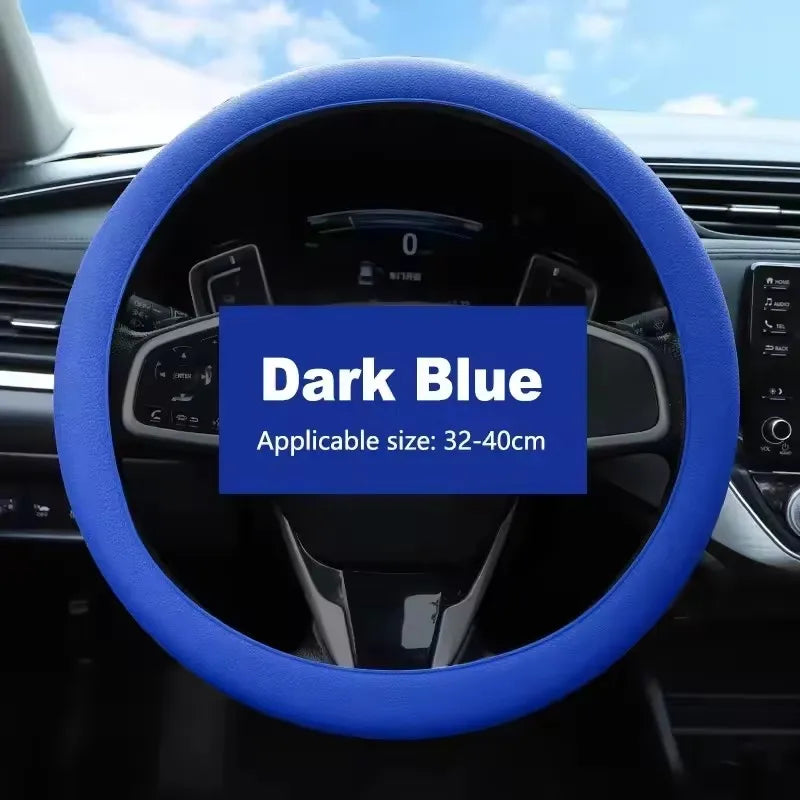 Dark Blue universal silicone steering wheel cover for cars, applicable size 32-40cm.
