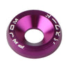 A close-up view of a purple aluminum fender washer and bolt kit for M6 car fasteners.
