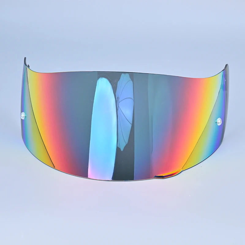 A transparent motorcycle helmet visor with a gradient tint and a shield design.