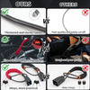 Comparison of a fine stitched cable product versus poor quality and rough alternatives for car steering wheel locks.