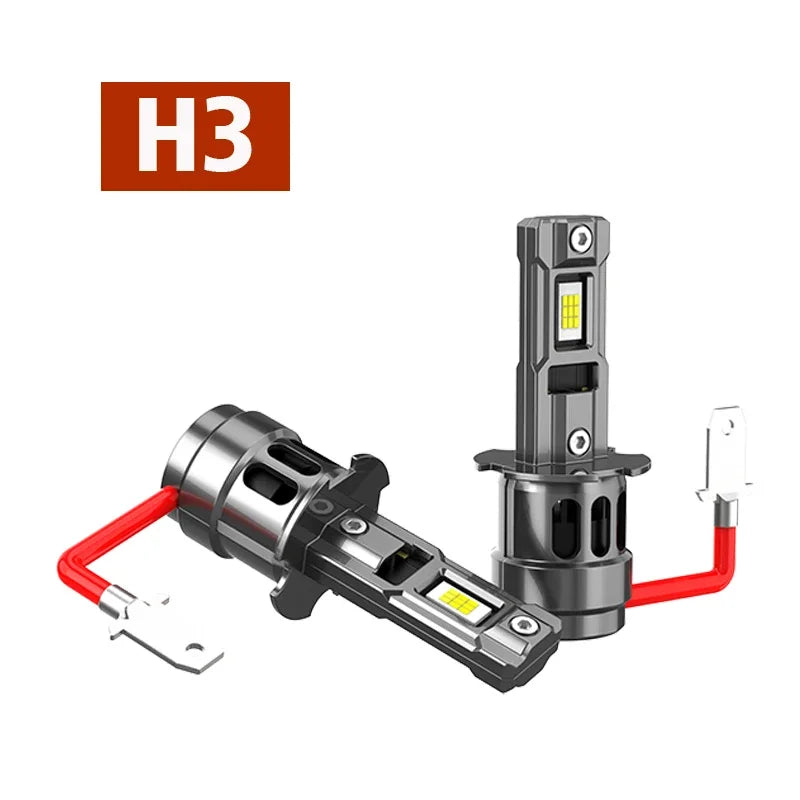 A high-performance LED car headlight bulb assembly with a silver housing and yellow light element.