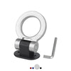 Silver decorative racing tow hook sticker for car bumpers with a metal mounting plate and a straight hook.