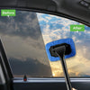 Before and after comparison of a car windshield cleaning tool used to remove water spots.