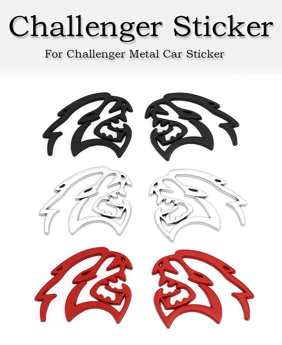 Set of black and red custom metal car stickers for Challenger and Charger vehicles
