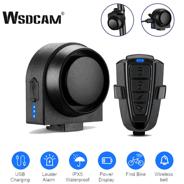 Schwarzes WSDCAM drahtloses Vibrationsalarmgerät mit USB-Laden und wasserdichten Funktionen