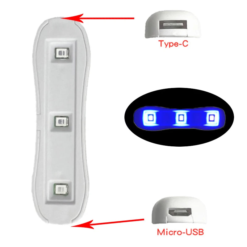 A car windshield repair kit showing a white adhesive strip with Type-C and Micro-USB connectors.