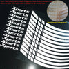 A close-up of reflective motorcycle wheel decal stickers showing the word Sports repeated in a grid pattern.