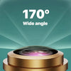 Close-up of a camera lens showing a 170 degree wide angle view.