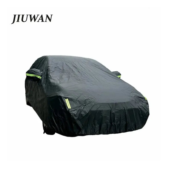 Black universal dustproof car cover with reflective strips