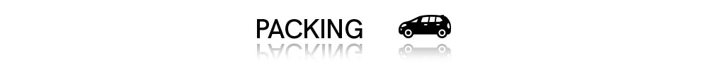 A black SUV is shown next to the word PACKING.