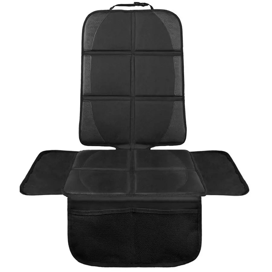Black car seat protector pad with a contoured design for back and seat support