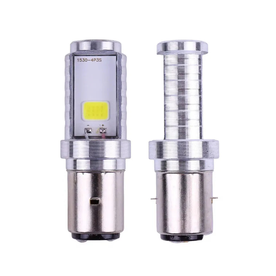 A pair of 36W LED motorcycle headlight bulbs, model 1530-4P3S, showing the complete bulb and base.