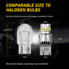 A comparison showing a T20 LED bulb and a halogen bulb, highlighting their comparable size for easy installation.