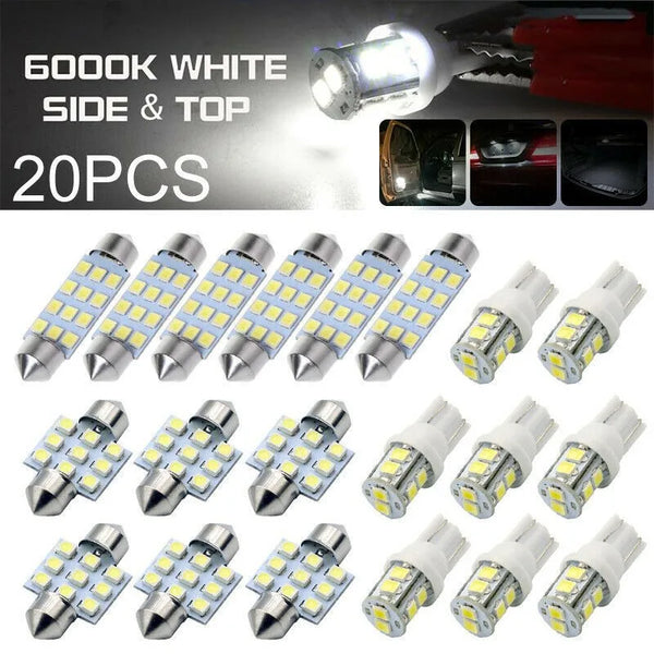 20 pieces of 6000K white side and top LED car interior bulbs