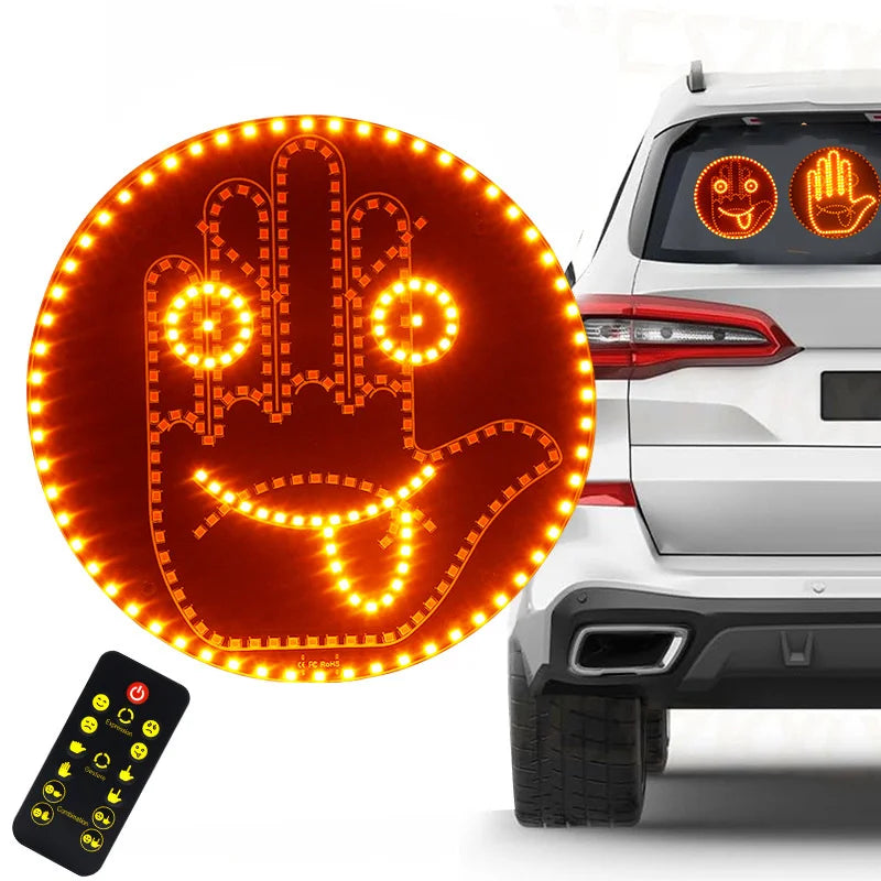 Eine handförmige LED-Lichtring wird auf einem Auto ausgestellt, mit einer Fernbedienung in der Nähe.