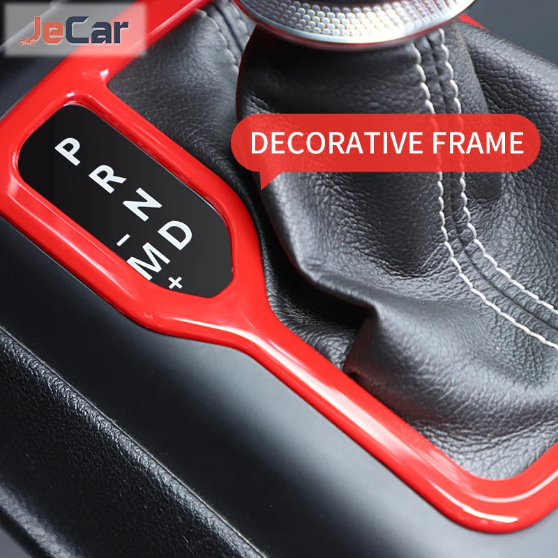 Decorative red frame trim stickers for a car gear shift panel interior