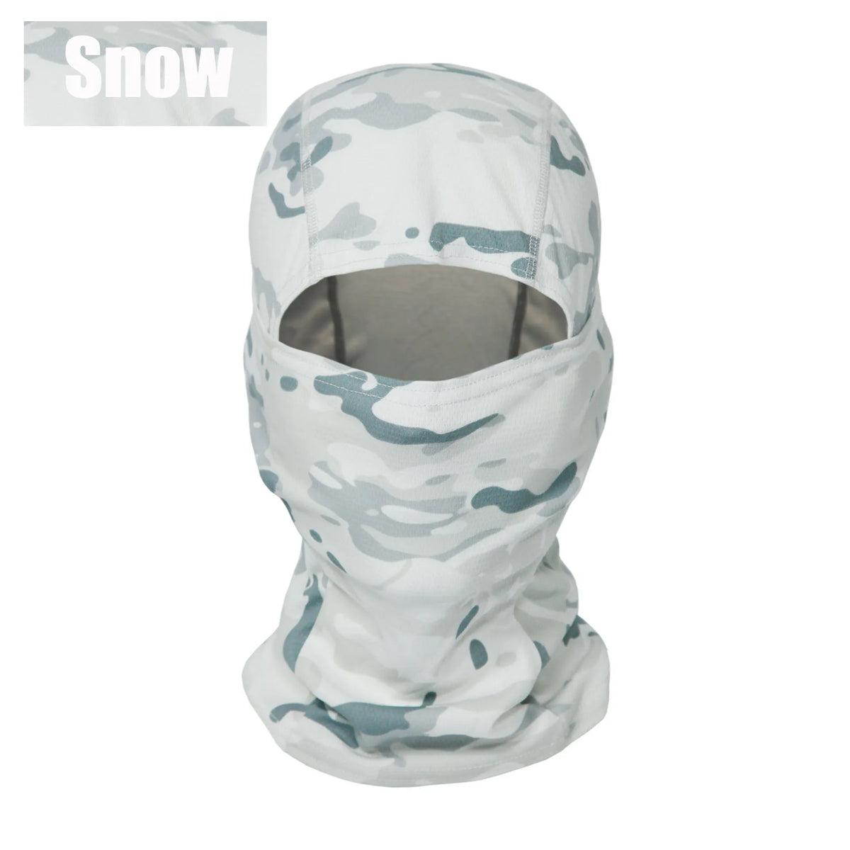 A camouflage balaclava full face mask in a light gray and blue pattern.