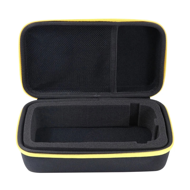 Black protective case for a lithium jump starter with a yellow trim.