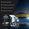 A headlight refurbishment kit shown with a protective agent bottle and a car headlight.