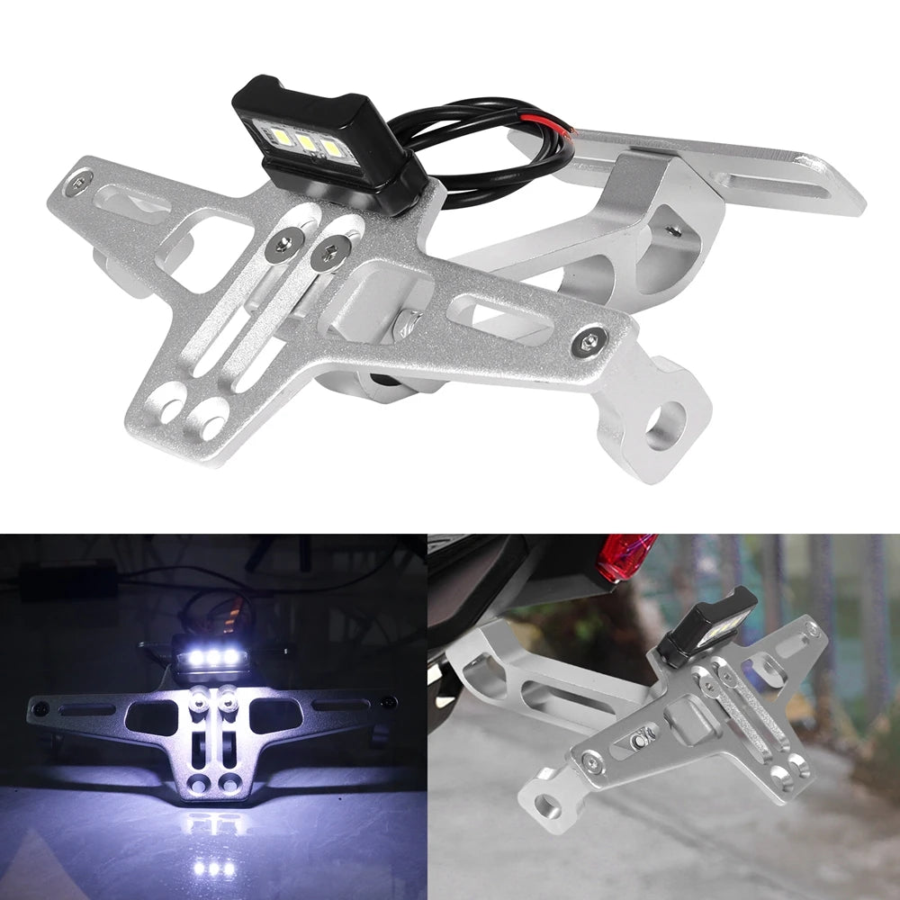 Soporte para matrícula de motocicleta universal plate metálico con luz LED integrada y soportes de montaje