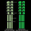 A pair of fluorescent green window button decals showing different sizes and shapes for car windows.