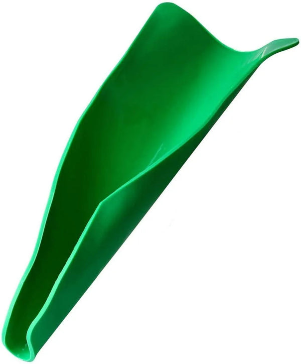 A bright green flexible drain oil guide plate shown from above.