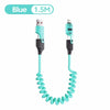 Blue 1.5M spring telescopic charging cable with a connector for a 65W device.