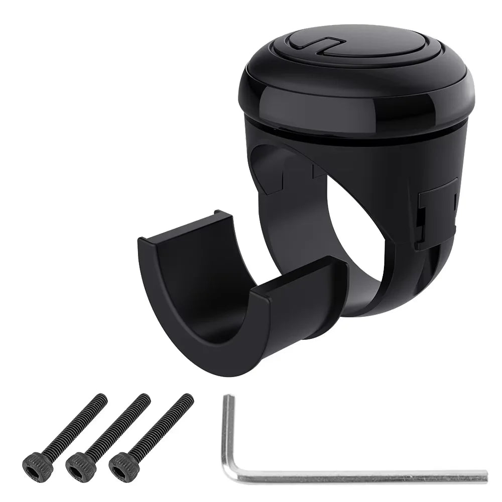 Black universal steering wheel booster knob and mounting bolt.